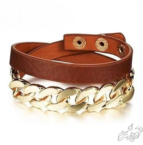 دستبند چرم طلا زنانه شیک و زیبا دستبند چرم